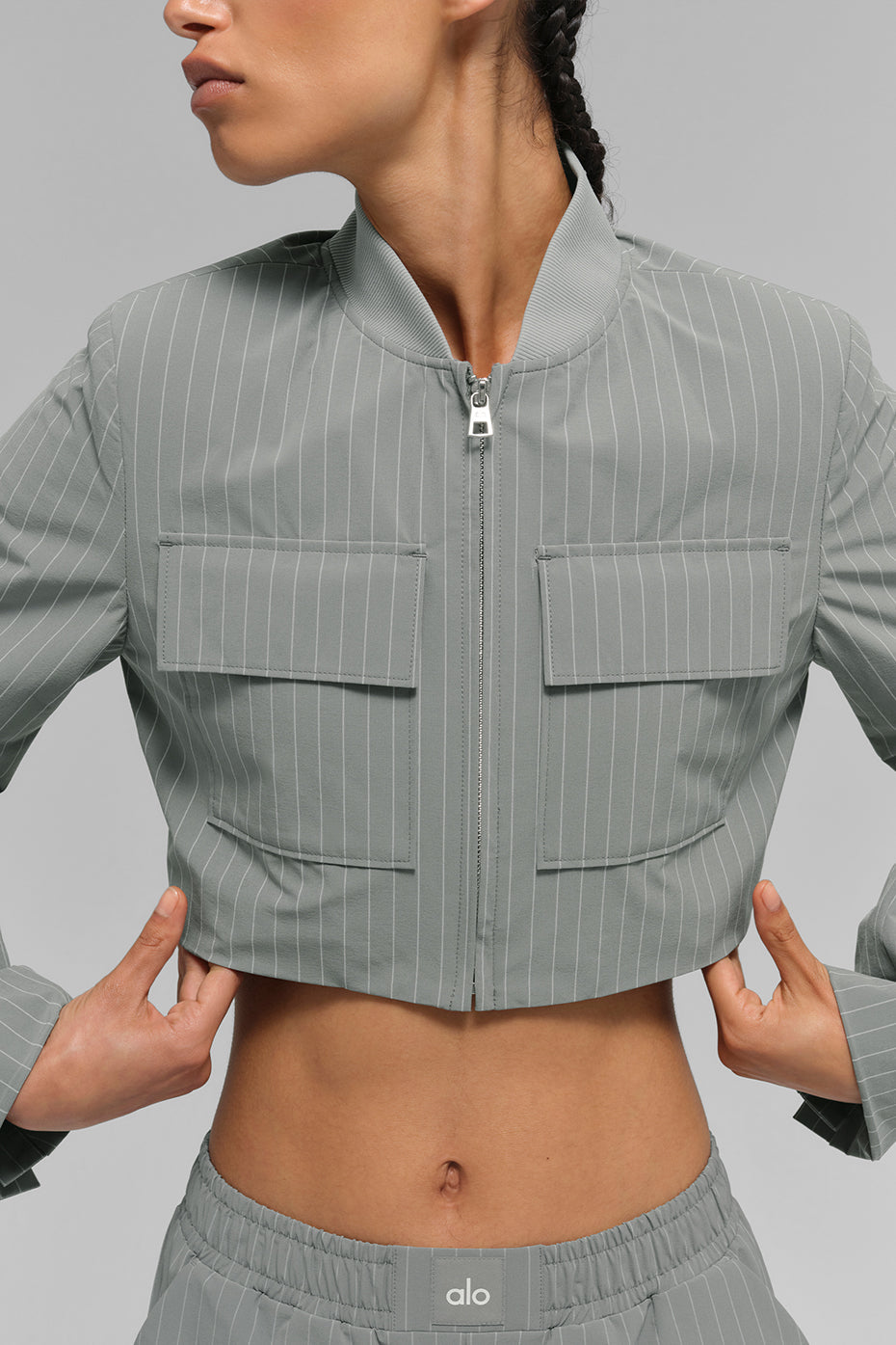 Pinstriped short jacket with full zip "OUT OF STOCK"