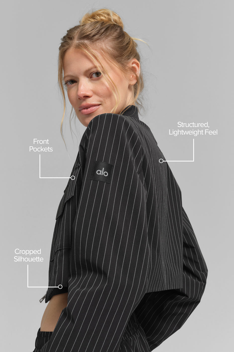 Pinstriped short jacket with full zip "OUT OF STOCK"